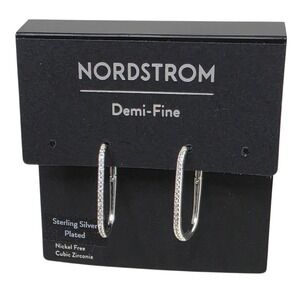 Nordstrom Oval Hoop Earrings Demi Fine Sterling Silver‎ Plated Cubic Zirconia